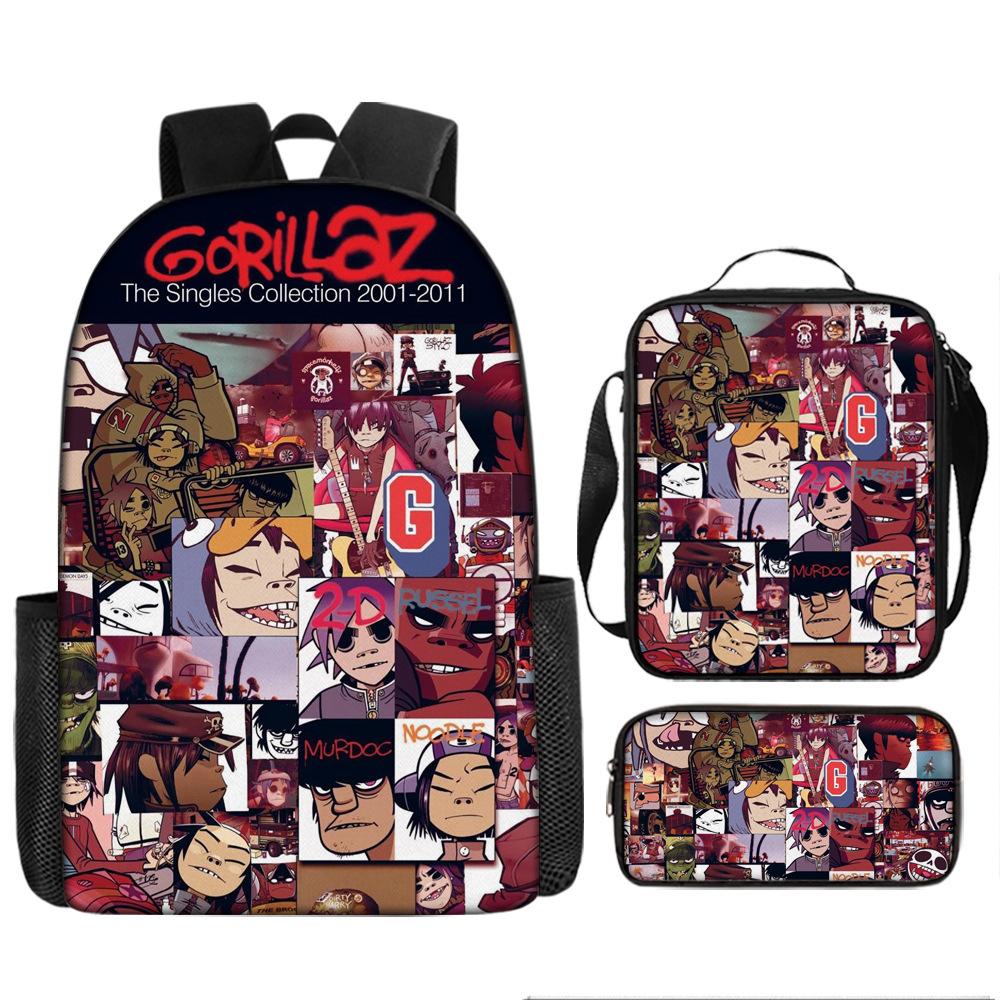 Hot selling British virtual band Gorillaz student backpack cartoon children's backpack shoulder bag pencil case three piece set