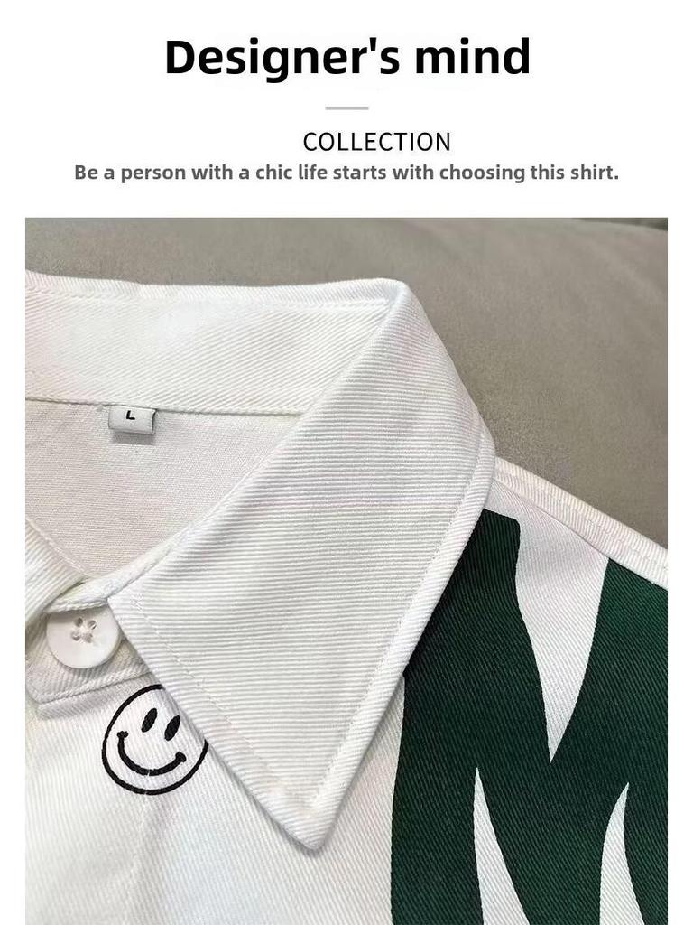 Unisex Long-Sleeve Letter Print Shirt - Trendy, Loose-Fit Spring & Autumn Korean Style