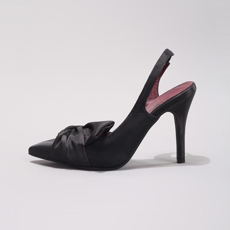 

Fashion Brand Luxury Satin 2025 High Heeled Dress Shoes for Ladies Elegant Bowknot Pointed Toe Shallow Wedding Party Prom Women Pumps 36