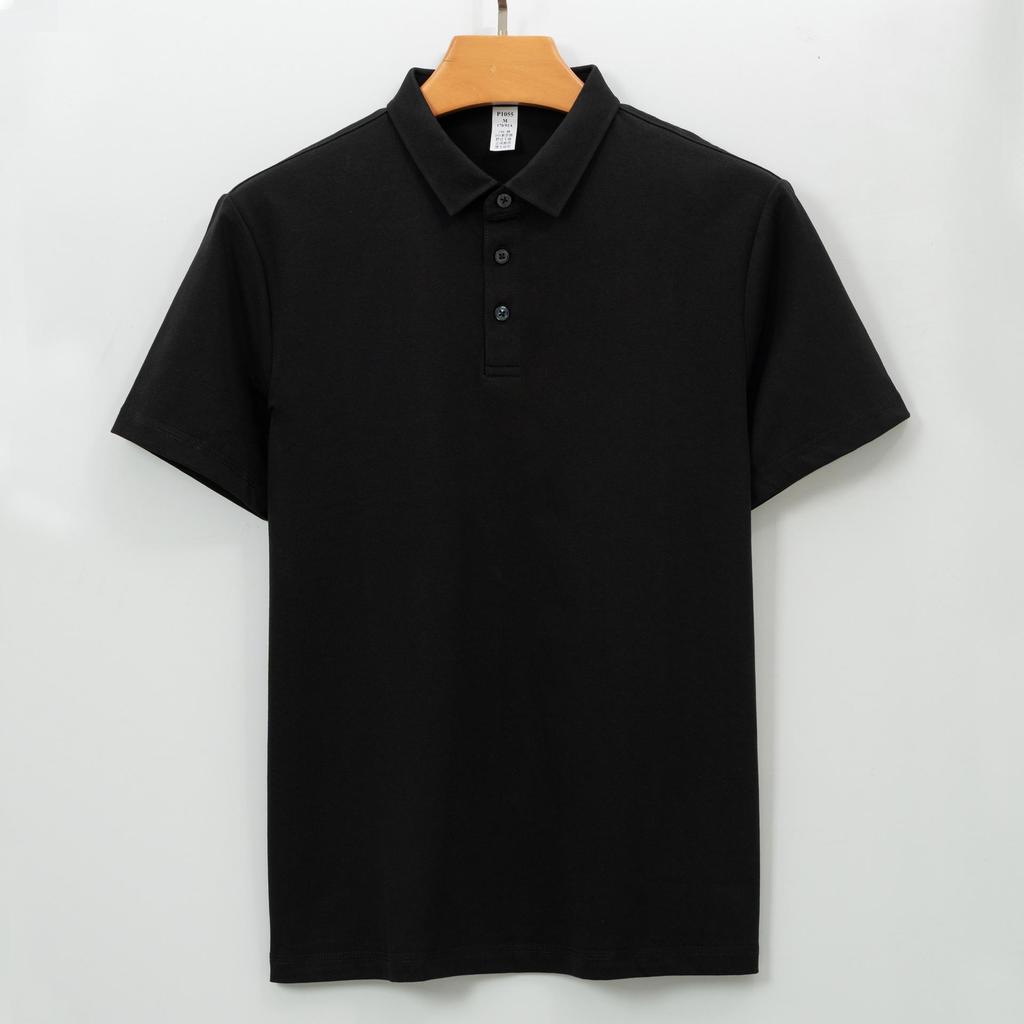 260g Baumwolle Polo Kurzarm Herren T-Shirt Langes Samt Baumwolle Fleckenfreies Oberteil Kragen Polo Oberteil