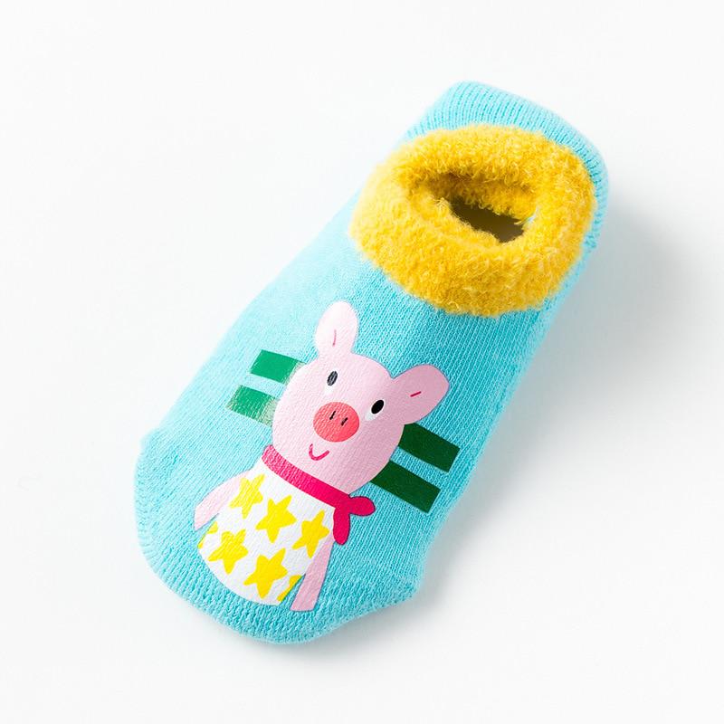Chaussettes en coton pour bébé, chaussettes de sol antidérapantes en caoutchouc, chaussures chaudes épaisses avec animaux de dessin animé pour enfants, hiver