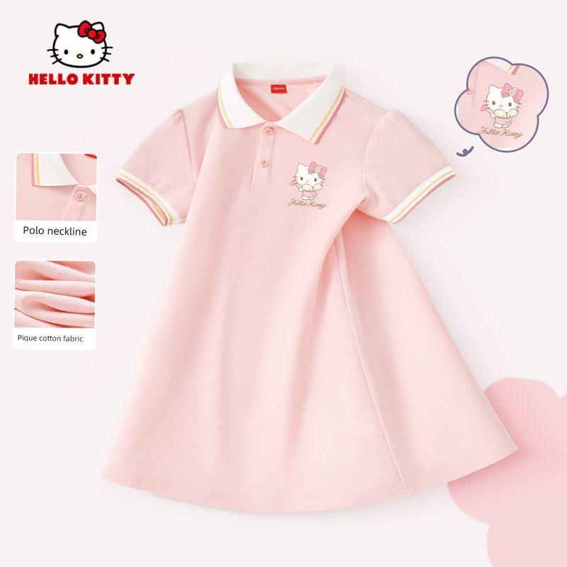 Hellokitty Girls' Skirt Summer Little Girl Pink Princess Dress Children's Clothing Summer Dress Kids Polo Dress