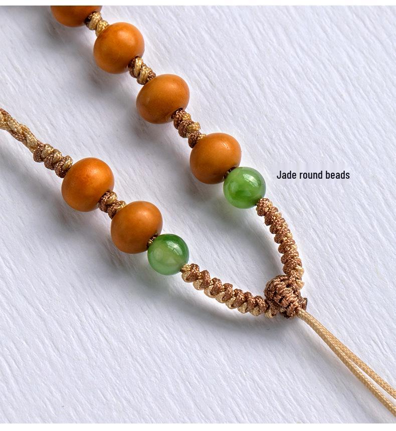 Collier Pendentif Style Ancien Tissé à la Main en Noyaux d'Olive & Jadéite pour Femmes