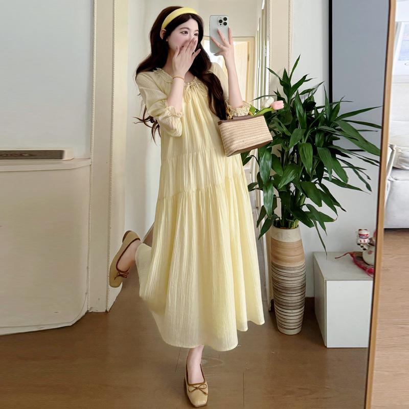 Elegant Long Yellow Maternity Summer Dress Large