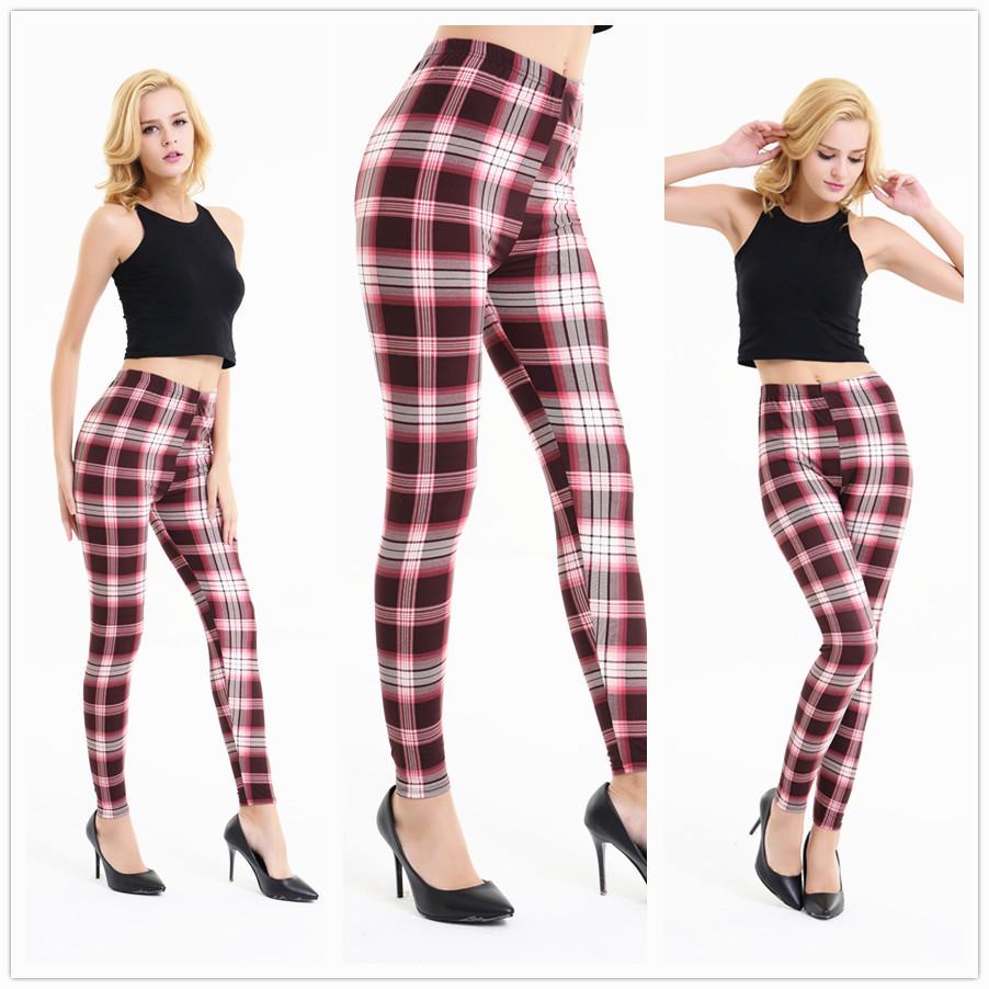 European & American Striped Plaid Print Slimming Nine-Point Plus Size Leggings