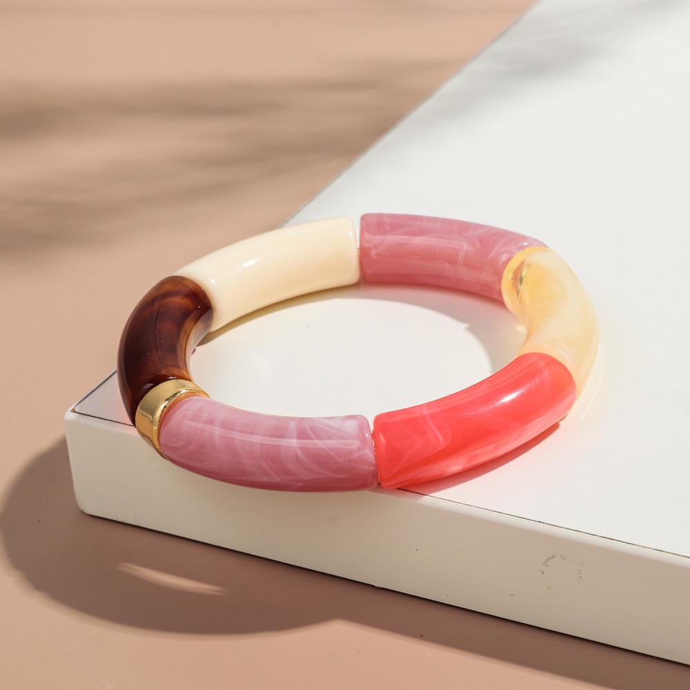 Nieuwe Grote Bamboe Buis Acryl Stapelarmband voor Vrouwen Mannen Vintage Kleurrijk Hars Dikke Elleboog Kralen Elastische Armband Koppel Sieraden