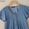 ZANZEA Camicetta estiva casual da donna con scollo rotondo e maniche corte