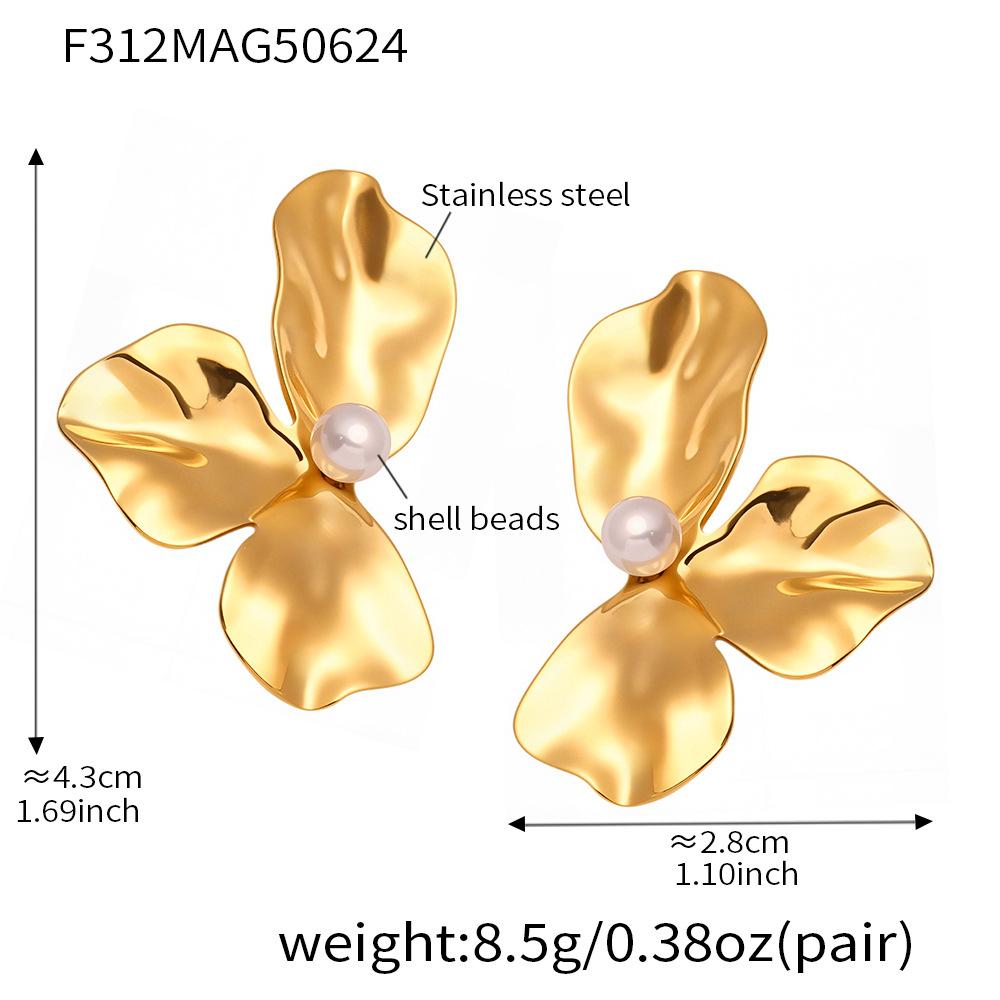 Beach Quality Non-Fading Stainless Steel Earrings Elegant Pleated Design Gold Silver Flower Stud Earrings Gifts for Women