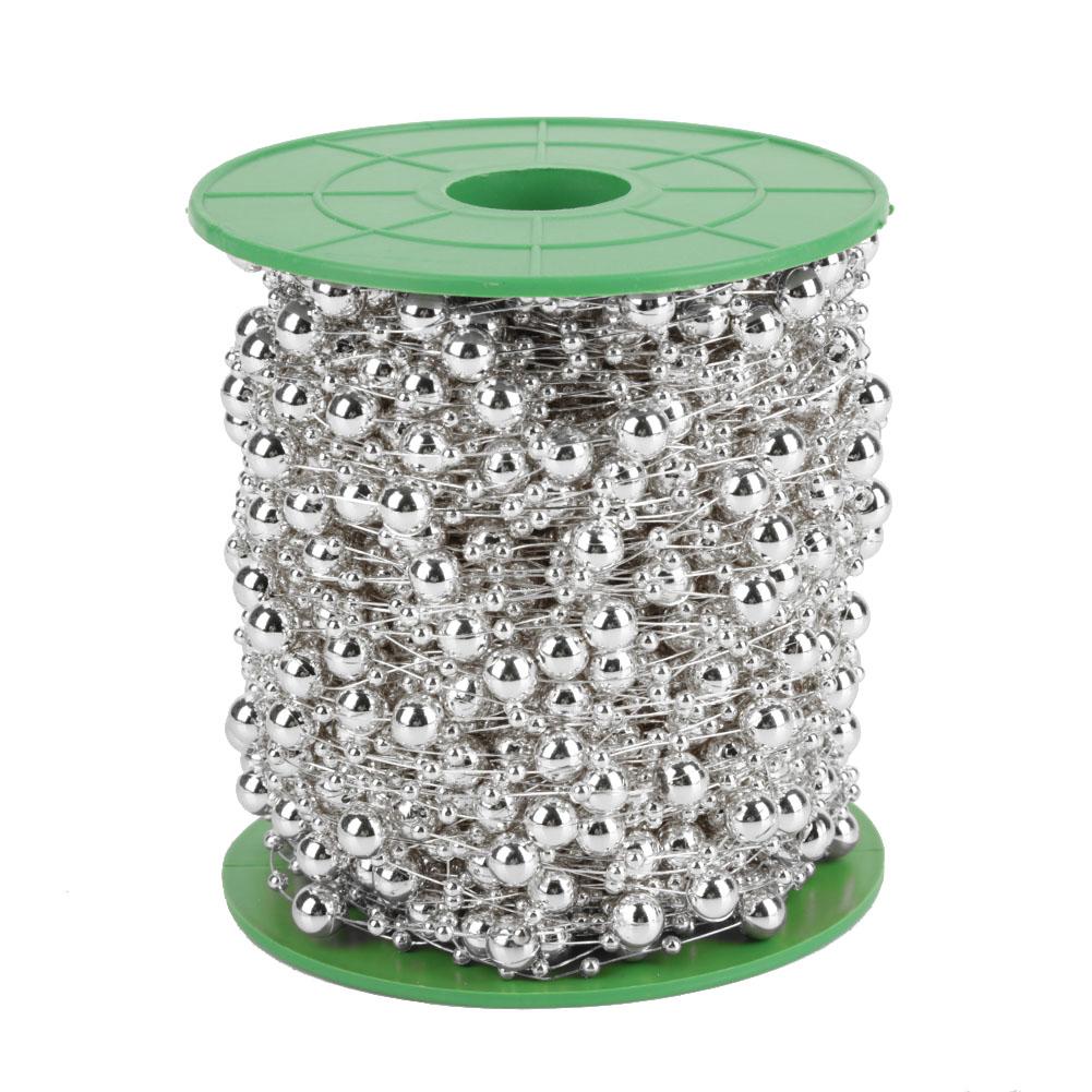 

60 м рулон гальванизированных жемчужных бусин из проволоки гирлянда струна DIY свадебное украшение 3 мм+8 мм(откалываться) серебряный
