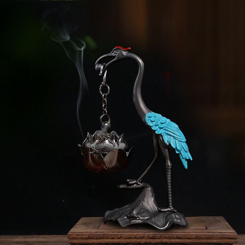 Crane Incense Burner Holder Stove Lotus Incense Burner Antique Alloy Lotus Hanging Stove Tea Ceremony Craft Household Decoration