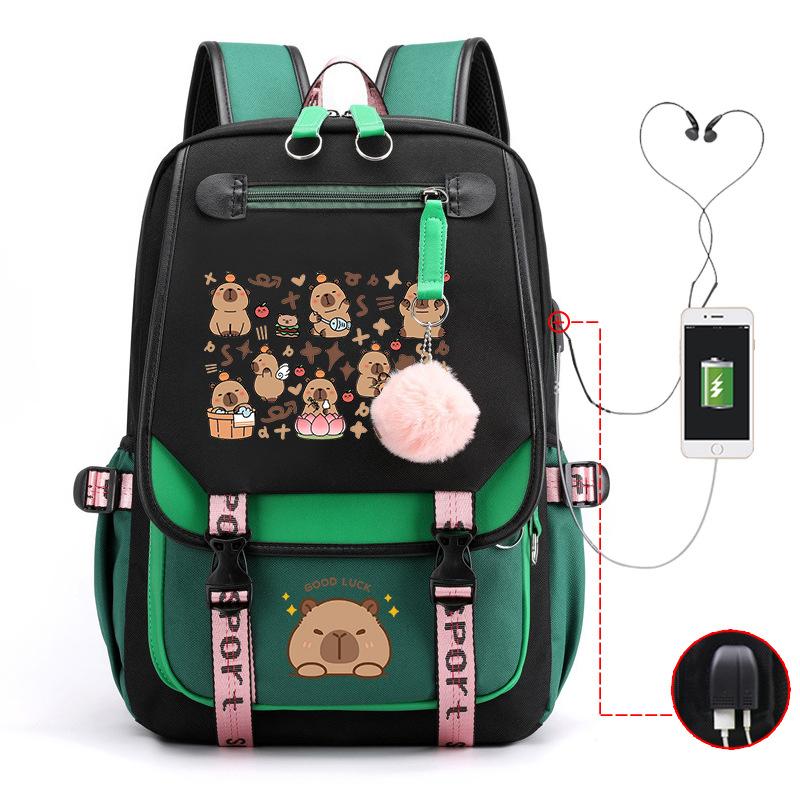Fashion Trend Kapibara Leisure Burden Reduction Travel Bag Multifunctional Large Capacity USB Student School Bag