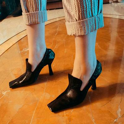 Wine Red French High Heels Women 2025 Spring and Autumn New Leather Cat with Square Head Single Shoes Women Casual Muller Shoes