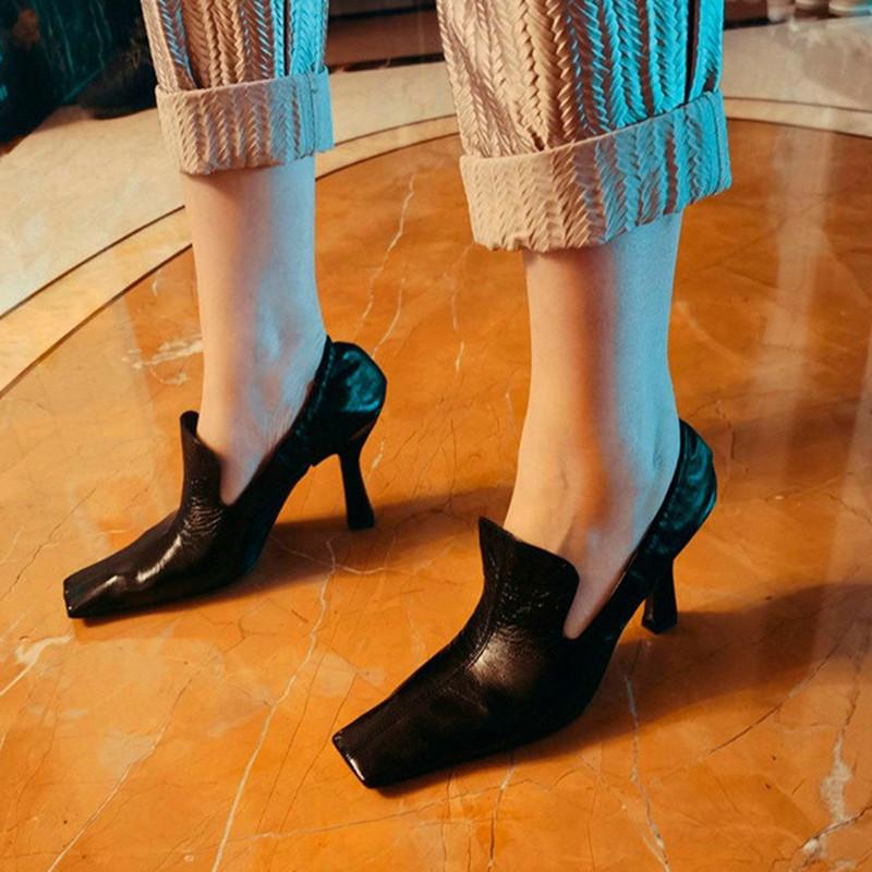 Fashion Wine Red French High Heels Women 2025 Spring and Autumn New Leather Cat with Square Head Single Shoes Women Casual Muller Shoes