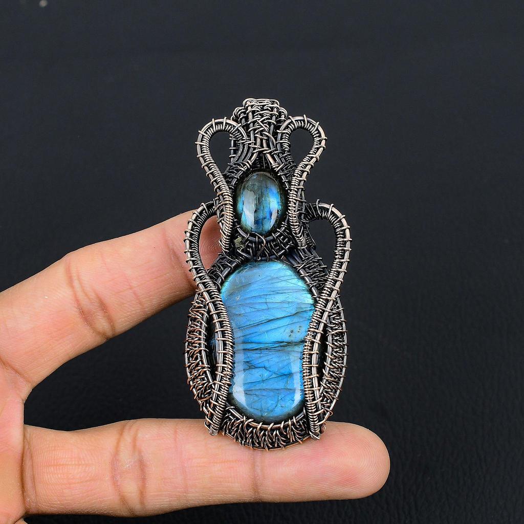 Labradorite Pendant, Handmade Gemstone 999 Copper Wire Wrapped Pendant Antique Jewelry, For Gift Silver Jewelry