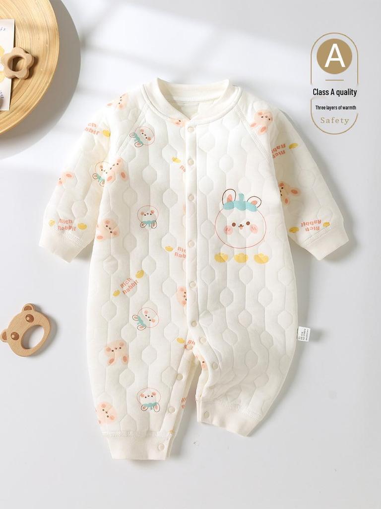 Quilted Baby Romper - Warm Air Cotton Winter Onesie for Newborns