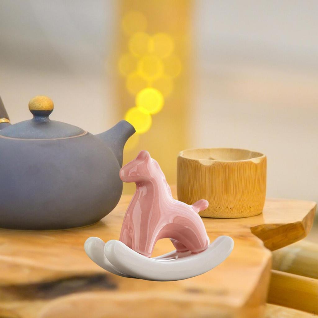 Miniature Horse Figurine Animal Sculpture Ceramic Tea Pet Rocking Statue for Living Room