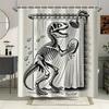 Schwarz-Weiß Dinosaurierskelett Illustration Duschvorhang 1 Stück Mit 12 Haken Für Badezimmer Heimdekoration Polyester 70,8x70,8 Zoll