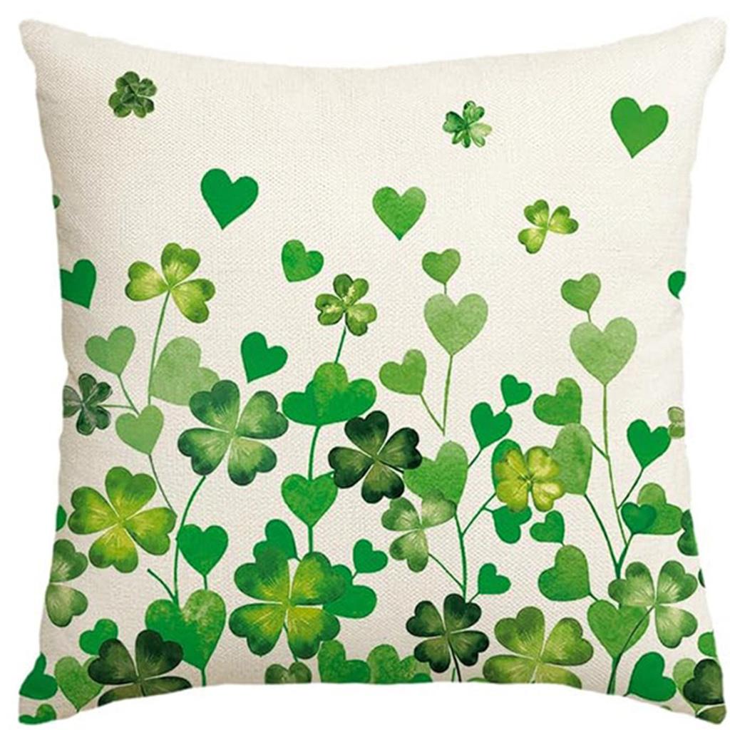 St. Patrick's Day Pillow Cover Line Printed Pillow Cover Green Four-leaf Crocodile Cushion Cover