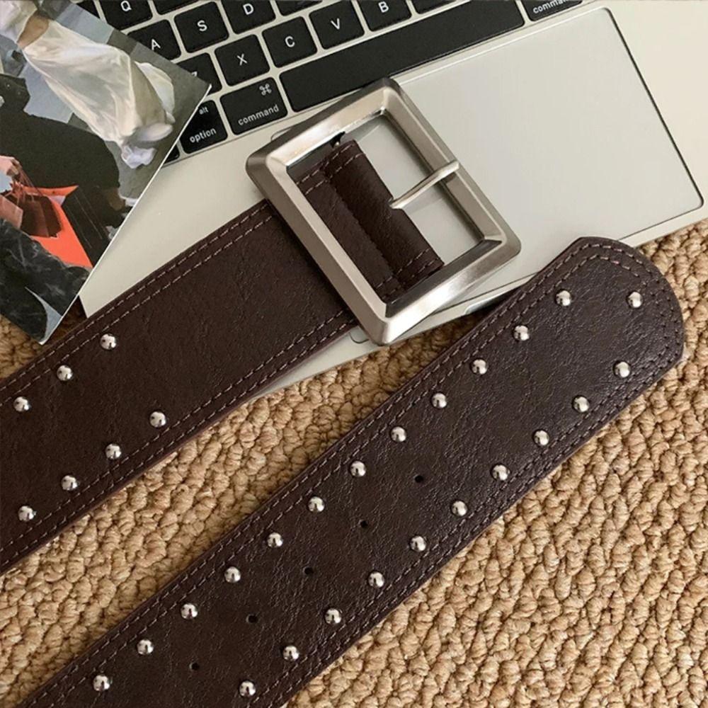 Fashion Heavy-Duty Rivet Wide Belt Y2K Harajuku Slimming Belt Vintage Punk Rock Waist Strap For Women
