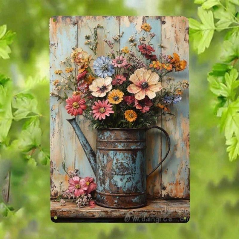 Arrosoir Rustique Vintage Art Mural Métallique Décor de Jardin