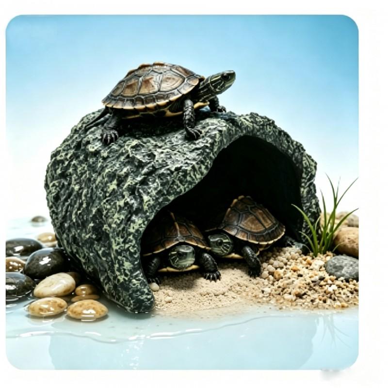 Reptile Hideout Shelter With Basking Platform Turtles Small Tortoises Simulation Rock Cave Decor