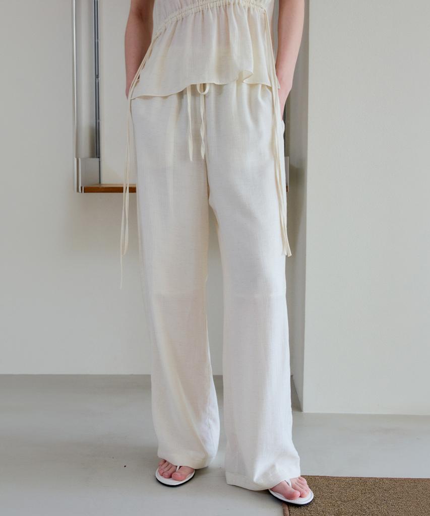 THEELO Airy Linen Blend Elastic Waist Pants (Cream)