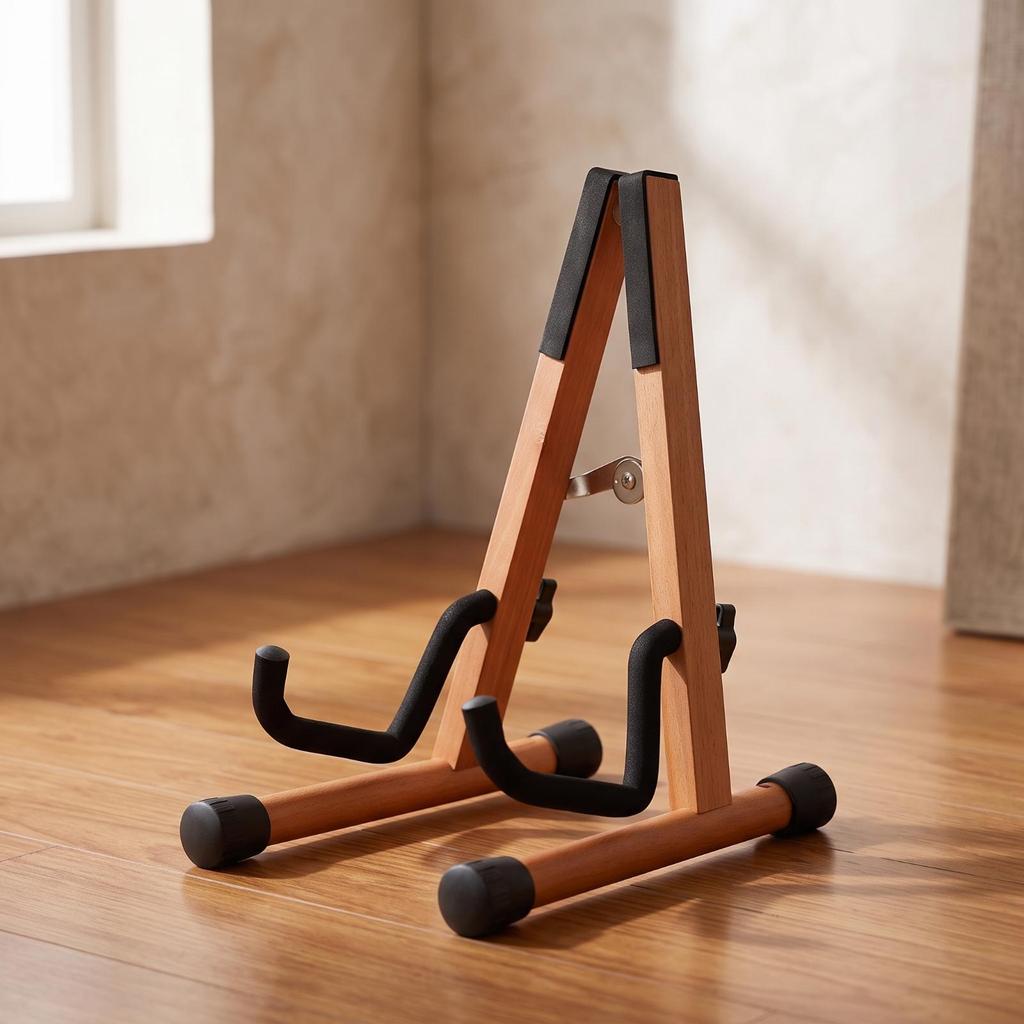 Compact Wooden Guitar Stand Freestanding Triangular Portable