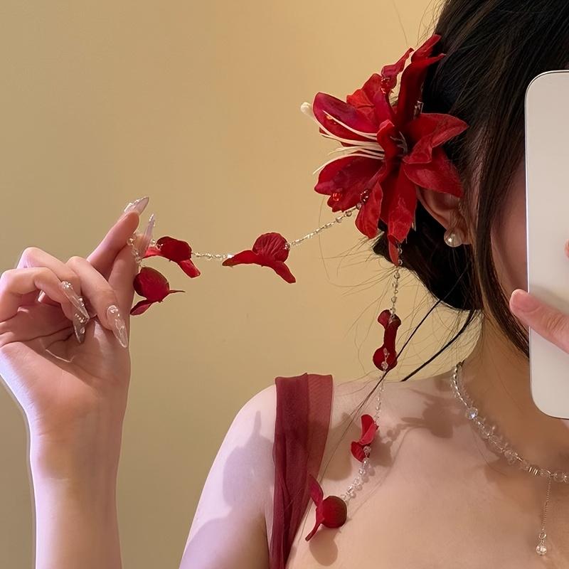 Hawaiian-Inspired 1pc Long Tassel Artificial Flower Hair Clip Bridal Wedding Hair Accessories Beach Parties,Daily Wear