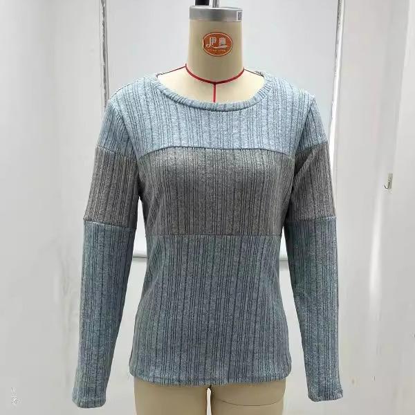 Autumn Contrasting Round Neck Long Sleeved Top Women's T-shirts