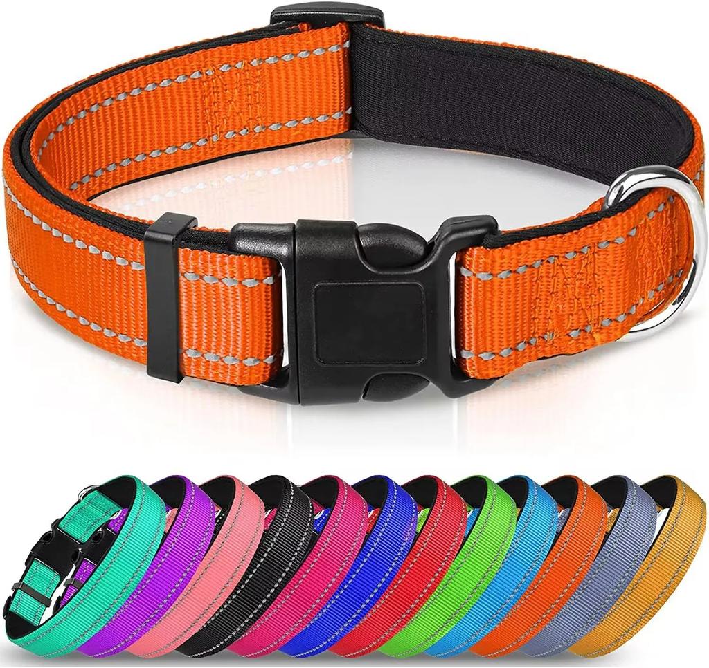 Reflective Dog Collar,Soft Neoprene Padded Breathable Nylon Pet Collar Adjustable for Medium Large Dogs, Neck 25-60 Centimeter