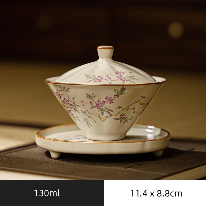 Retro Ru Kiln Tea Tureen  Ceramic Sancai Cover Bowl Tea Maker Gaiwan Can Raise Kung Fu Teaware