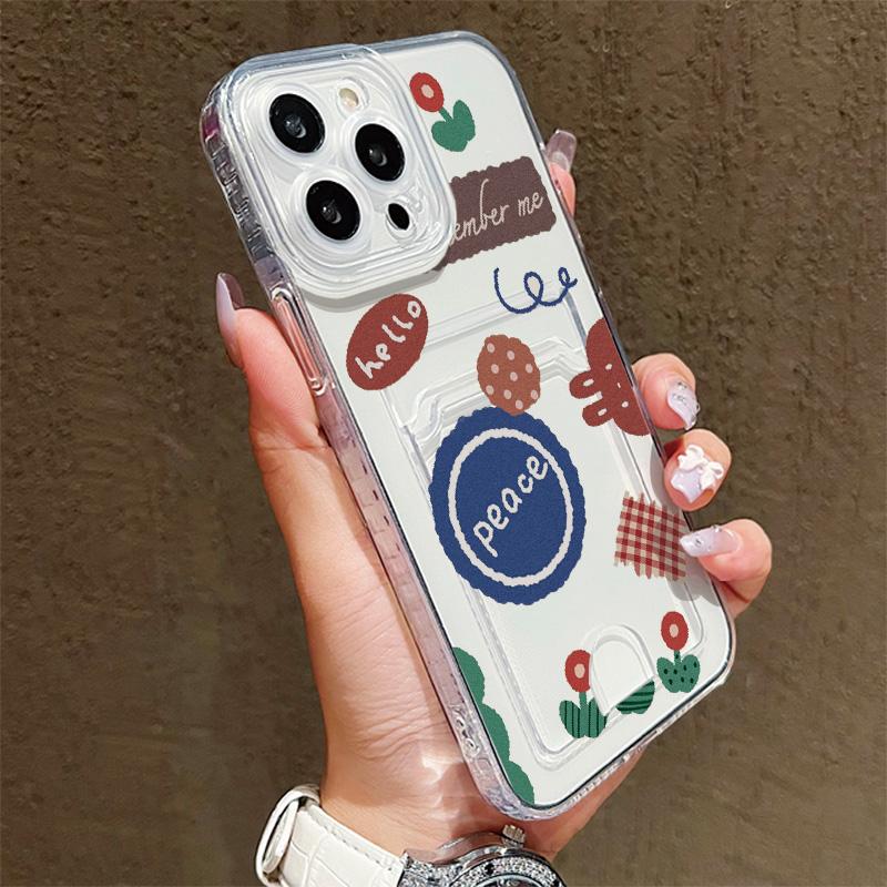 Card Slot Holder Silicone Wallet Pocket Case For Samsung A15 A25 A35 Xiaomi Redmi Note 12 13 14 Oppo A38 A58 A78 iPhone 16 17 Cover Clear Phone Bumper