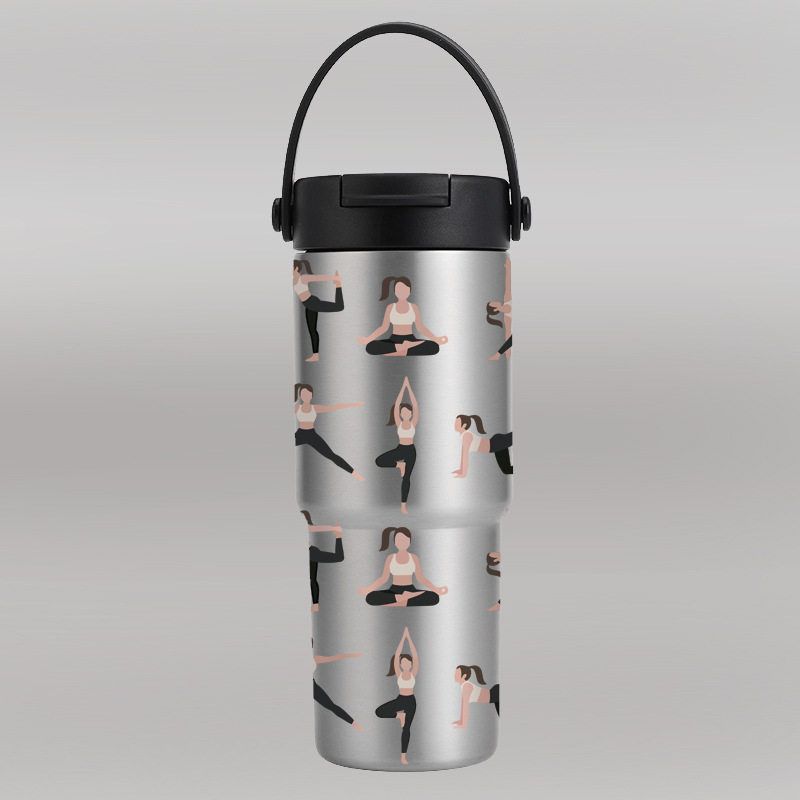 Ceramic Inner Coffee Cup with Handle, Large Capacity Thermos Cup, Portable Car-Mounted 30oz Car Ice Cup