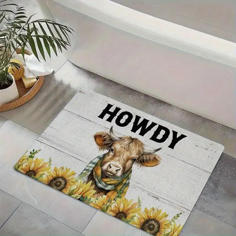 Farm Cow Sunflower Vintage Frame Print Door Mat Rustic Animal Pattern Indoor Entrance Home Floor Decor