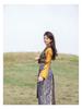 Deep Blue Patchwork Chinese-Style Slim Fit Dress for Women, Spring/Summer 2026, Tibetan Green Design.