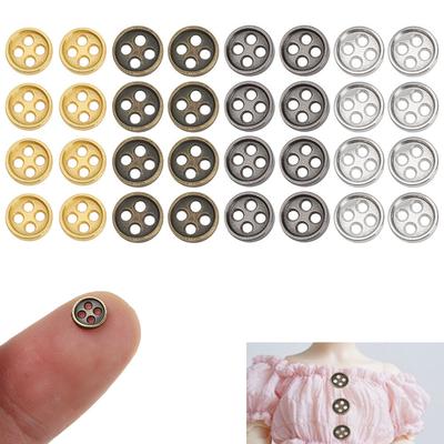 50pcs 6mm Mini Buttons 4 Holes Metal Mixed Color Round Bread Buttons Doll Buttons for DIY Sewing Blyth Doll Clothing