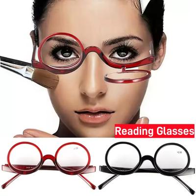 Neue Damen-Kosmetikbrille für die Alterssichtigkeit mit rundem Rahmen, Vintage-Flip-Top-Make-up-Persönlichkeit, Lesebrille, Dioptrien bis +4,0