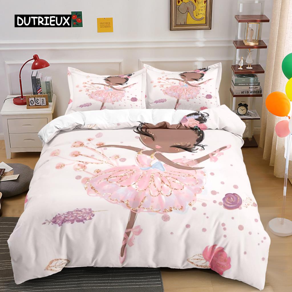 Ballerina Girls Duvet Cover King Size Princess Comforter Microfiber Dancing with Swans Pattern Quilt Cover Set