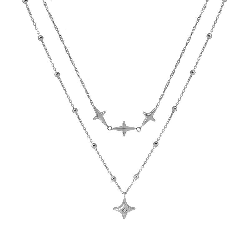 Fashion Double-Layer Stainless Steel Necklace Temperament Light Luxury Collarbone Chain Plated With 18K Gold Item Decoration