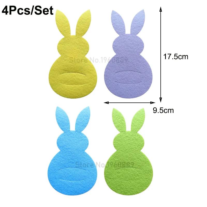 4 st Kanin Bestickhållare Påse Påskhare Bestickskydd Kniv Gaffel Påsar Glad Påsk Festdekoration Bordsservis Tillbehör