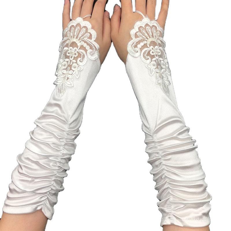 Medium And Long Stretch Satin Flower Piece Embroidery Foreign Trade Folds 1920 Ball Dress Accessories Gloves