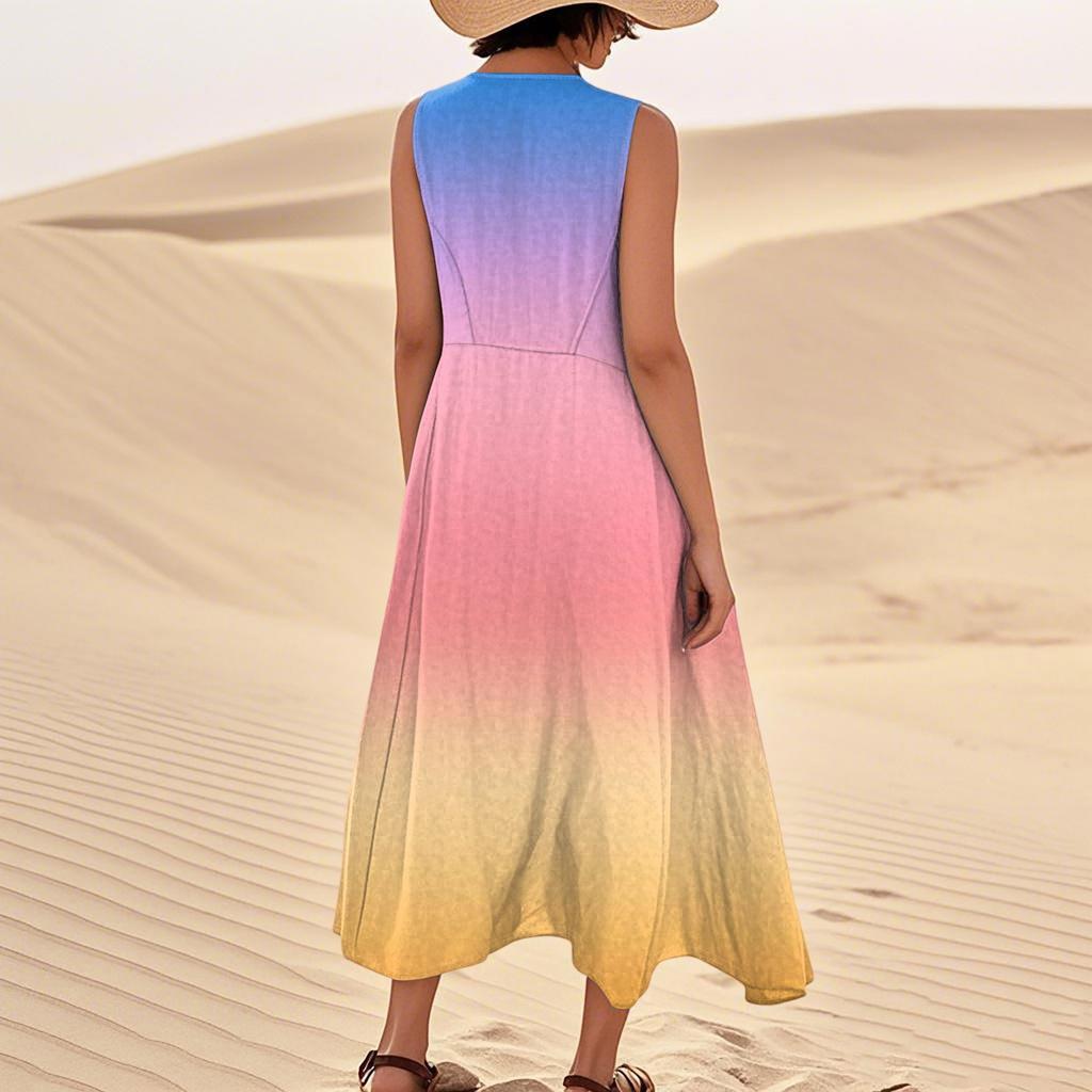 Women's Summer Casual Fashion Flower Printed Sleeveless  Pocket Dress