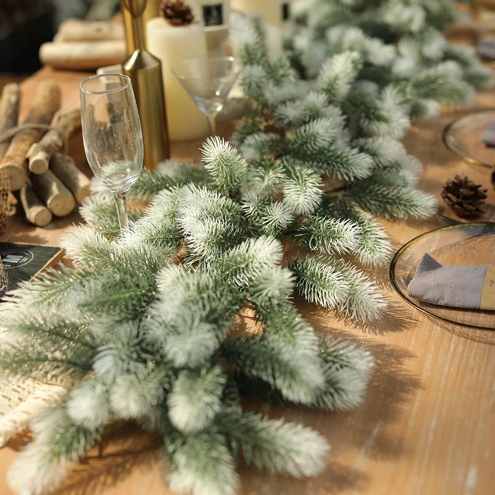 1pcs Artificial Christmas Garland Pine Cypress white and green Garland Seasonal Plants for Holiday Xmas Outdoor Winter Decor