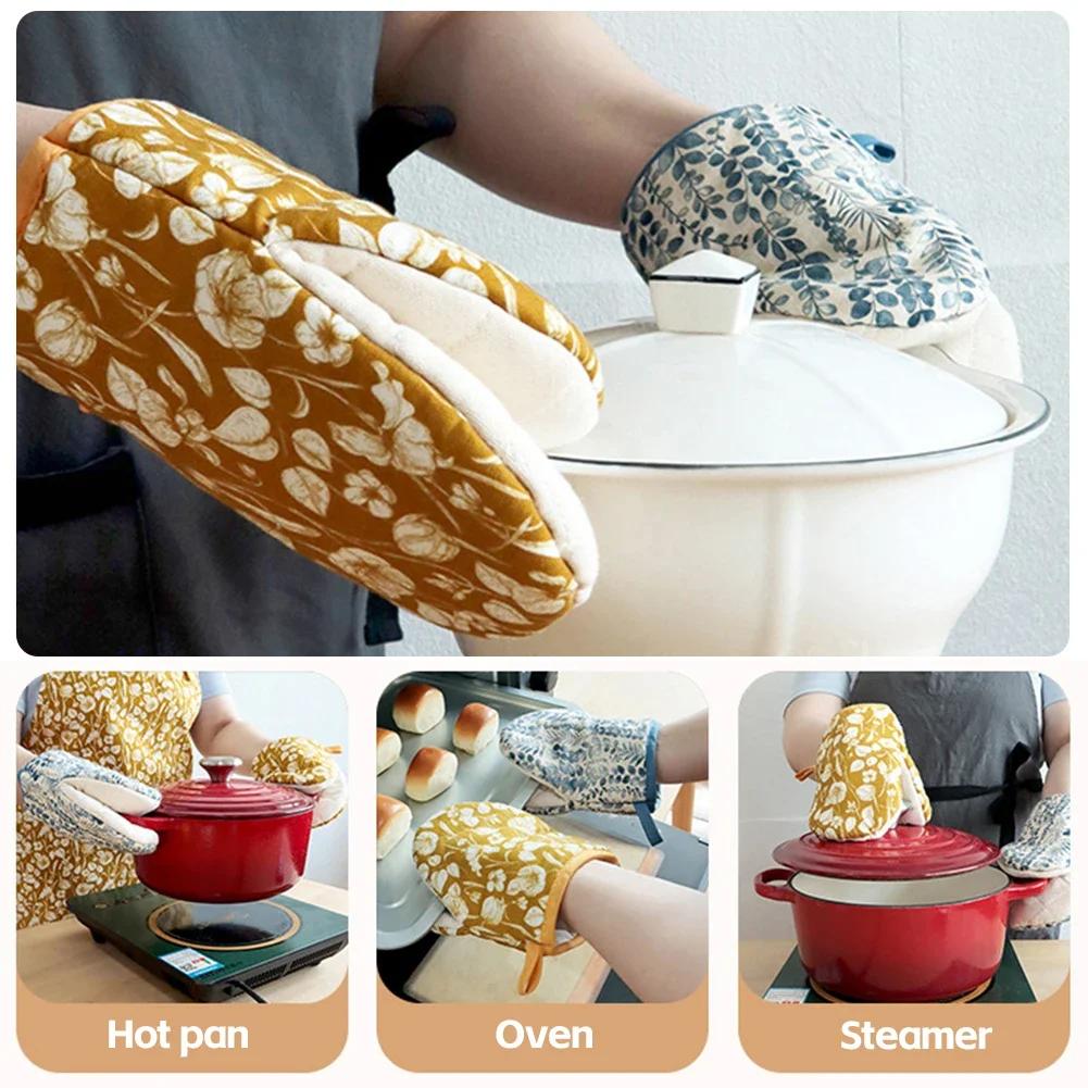 Home Use Heat Resistant Oven Mitts Cotton and Linen Microwave Safe Kitchen Gloves for Air Fryer Cooking Tasks