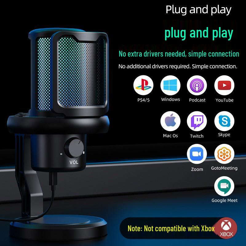 RGB USB Noise-Cancelling Gaming Microphone for PC, Phone & PS4/5 - Ideal for Voice Recording & Live Streaming