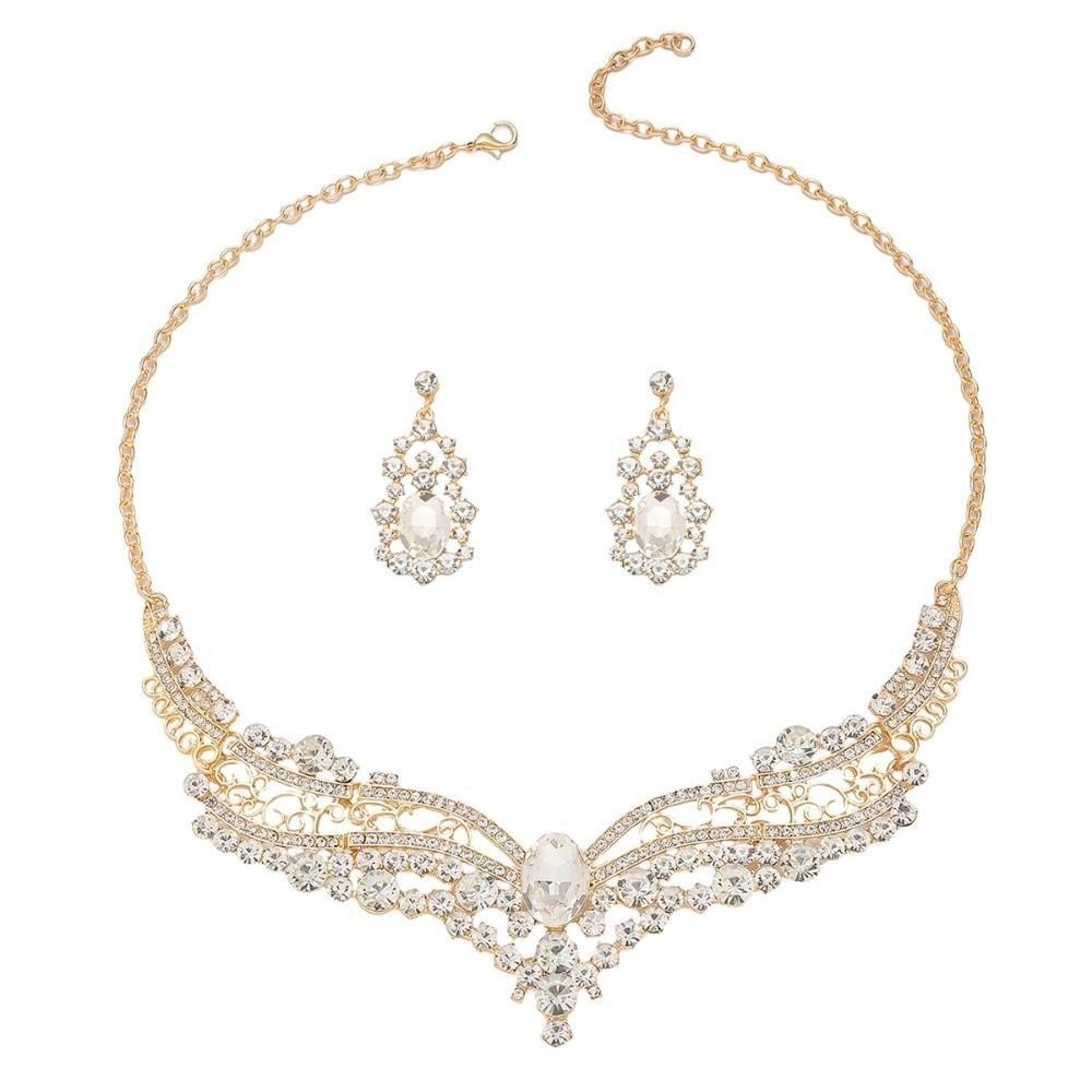 Fashion Jewelry Set Exquisite Clavicle Chain Elegant Necklace Earring Set  Wedding Engagement