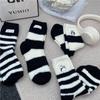 Female Winter Stripe Embroidery Plus Velvet Plus Thick Thermal Floor Sleeping Tube Socks