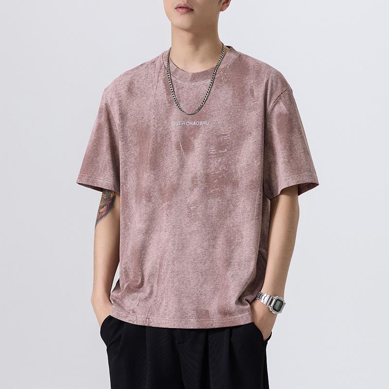 New Summer Heavy Short-sleeved T-shirt for Men Loose Large Size Retro Thin Shirt