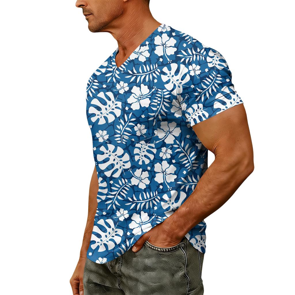 Herenmode T-shirt met V-hals en korte mouwen en print