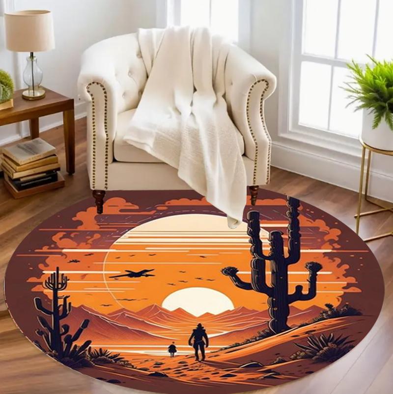 Realistic Sunflower Round Area Rug Vivid Floral Pattern Non-Slip Floor Carpet for Living Rooms Natural Home Decor Areas
